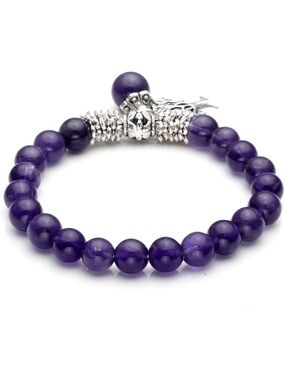 New Anthropologie Purple Beaded Stretch Bracelet with Tree Charm